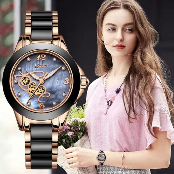 

wristwatches sunkta women watch simple quartz lady waterproof wristwatch female fashion casual watches clock, Slivery;brown