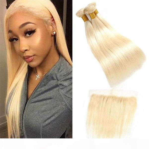 

brazilian virgin hair extensions 3 bundles with 13*4 lace frontal 613 straight huamn hair 4 pieces lot bundles with 13x4 frontal pre plucked, Black;brown