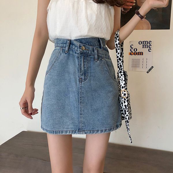 

2021 new s-xl a line skirt for women summer irregular high waist mini denim jeans skirts womens (78367 hjja, Black