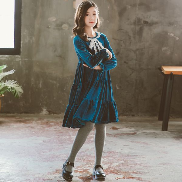 

girls dress new 2020 autumn elegant mother daugther dress girl lace collar princess dresses kids clothes 6 8 10 12 14 years, Red;yellow