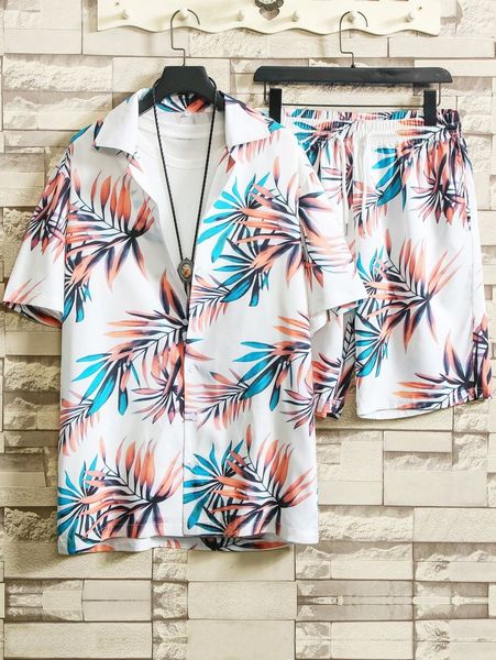 

men 2pcs tropical print shirt with bermuda shorts p5wx#, Gray