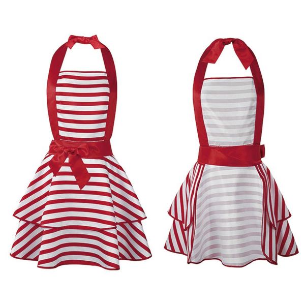 

1 garden cleaning tools apron for women halter lace-up striped maid apron dress party baking cooking aprons kitchen accessories