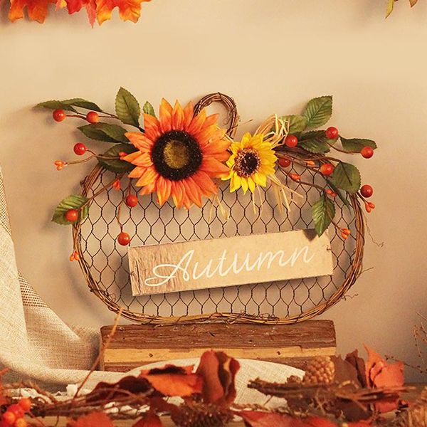 

decorative objects & figurines led autumn sunflower iron mesh wooden sign simulation garland pendant wreaths thanksgiving party farm holiday
