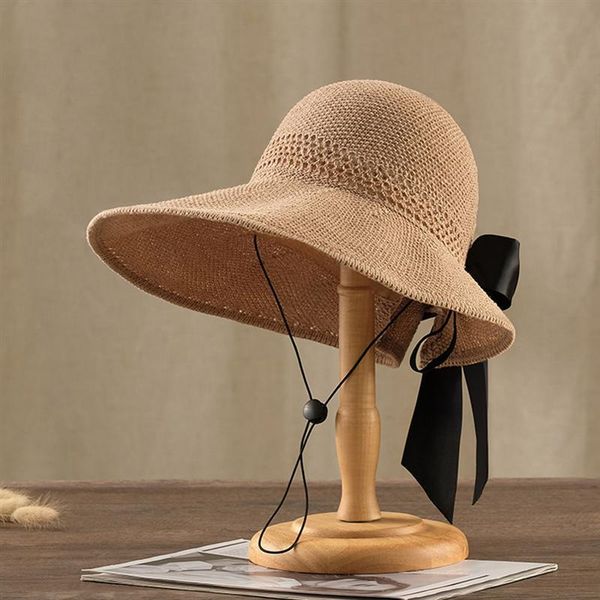 

wide brim hats foldable sun bowknot beach hat creative delicate compact, Blue;gray