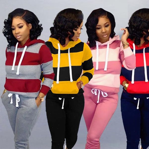 

2021 women winter womens set tracksuit full sleeve hoodied sweatshirt pockets pants suit two piece set outfits sweatsuit, Gray