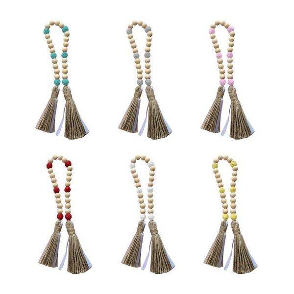 

wood beads garland with knitted balls rustic country decor nursery kids room wall hanging ornament boho home decorations