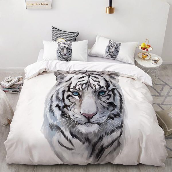 

warmsliving print bedding set custom,duvet cover set king/europe comforter/quilt/blanket cover set,animal white tiger bedclothes