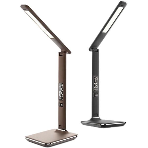 

wireless rechargeable led desk lamp with calendar temperature alarm clock time eye protection reading light bedroom study office