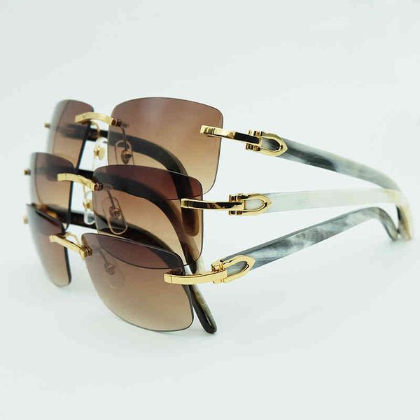 

2022 factory wholesale men genuine buffalo horn rimless white buffs square women sunglass shades fill prescription ht9z, White;black