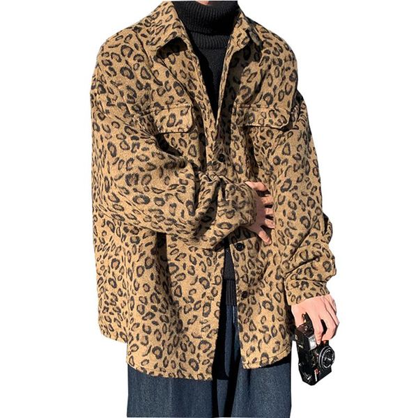 

men's jackets zebra leopard jacket men spring loose coat fashion causal outerwear street turn-down collar windbreaker button clothing m, Black;brown