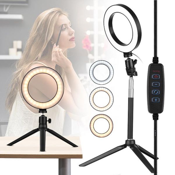

flash heads 6 inch mini led ring light pography lamp dimmable 3 lighting modes usb powered with stand desktripod for selfie