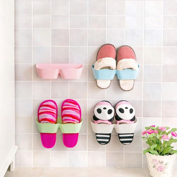

wall mounted shoe storage rack punch-bathroom bedroom hanging holder space-saving household slippers drop clothing & wardrobe