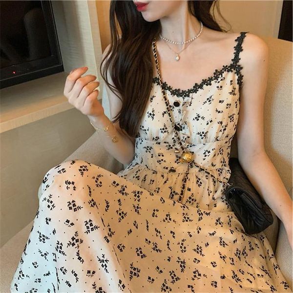 

summer spaghetti strap floral slim womens dress sleeveless flower midi vintage female party one piece korean y2k, Black;gray