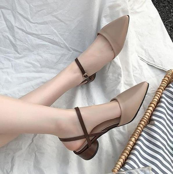 

dress shoes sandals female 2021 summer korean version wild pointed buckle high heels thick heel womens, Black