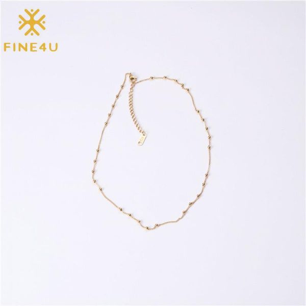 

chokers fine4u n916 stainless steel bead chain station choker necklace for women teen girls 18 inch, Golden;silver