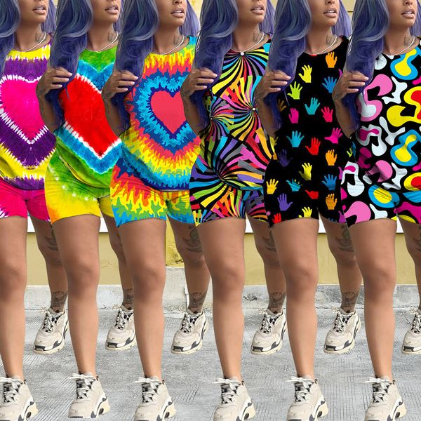

2021 new 2 piece cute casual sports suit matching sets women outfit summer plus size tye dye printed clothes tracksuit set nkv5, White