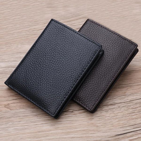 

card holders 1pc men business cash id holder cover bag driver's license case solid color coin purse first layer cowhide vertical wallet, Brown;gray