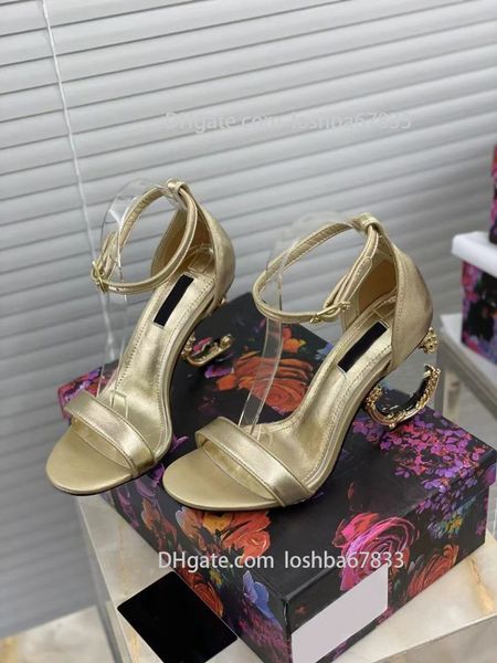 Sandali piatti in pelle moda lettera in metallo tacco 9 cm tacchi alti scarpe eleganti da festa di nozze di lusso invia dimensione della scatola 34-42