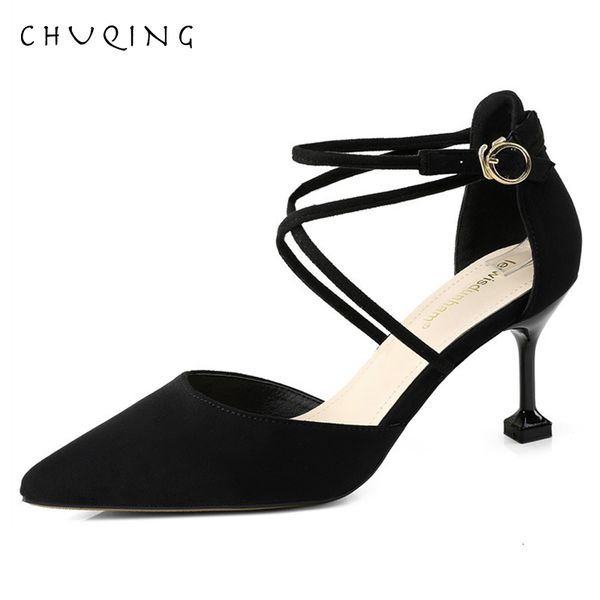 

2021 chuqing fashion solid color low to help women's shoes spring new pointed high heels women qt3w, Black