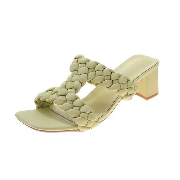 

slippers chunky heel high sandals women's summer fashion casual outdoor open toe slides 2021 fairy style roman woven a654, Black