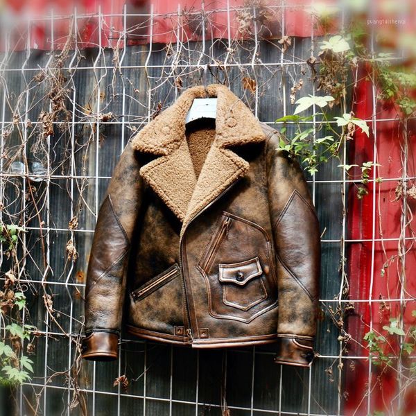 

men's leather & faux d3 make old fur one, Black