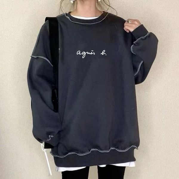 

women's hoodies & sweatshirts 2021 autumn japanese solid color wild round neck letter printing ladies pullover high street casual overs, Black