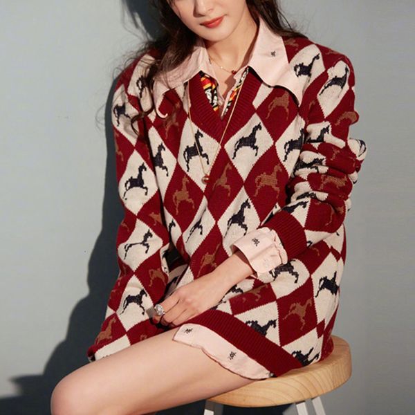 

2021 new pullover for women long sleeve v neck boyfriend autumn winter warm sweater brand lattice knit sweaters 84n8, White;black