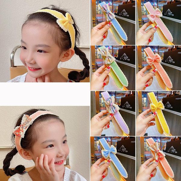 

hair accessories fashion bow knitted patch headband for girl broken bangs patches turban children diy band hairband, Slivery;white