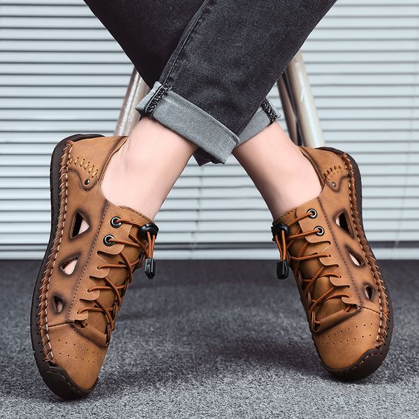 

2020 new handmade leather men wading slippers fashionable men leather casual shoes brand leather slippers for men