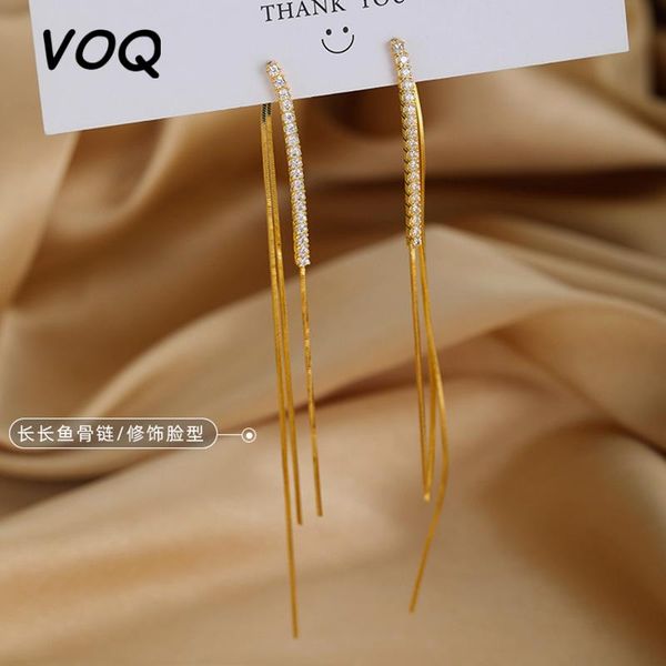 

dangle & chandelier voq 925 sterling silver zircon long chain earrings ladies temperament light luxury tassel snake bone wholesale