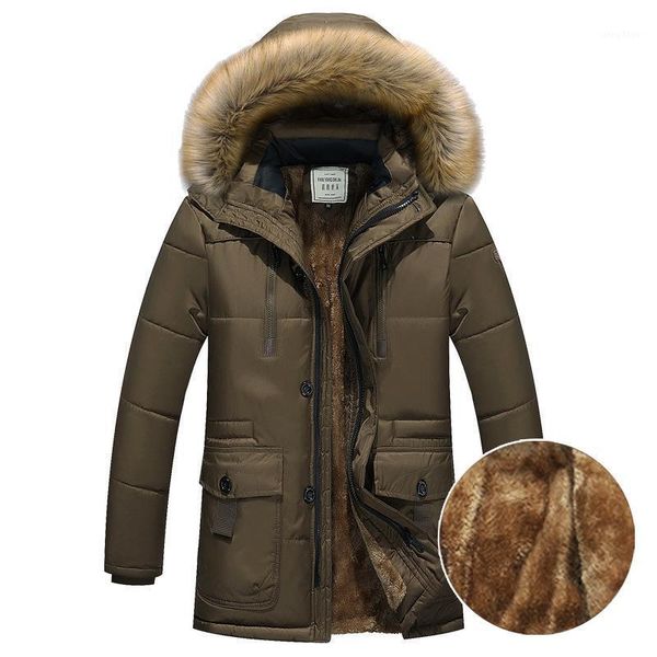 

men's jackets 2021 cotton parkas men thicken warm winter man middle length slim fit jacket with fur hooded male coats drop, Black;brown