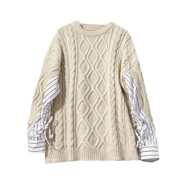 

autumn winter 2020 new design shirt stitching sweater women's pullover loose and thickened outerwear, White;black