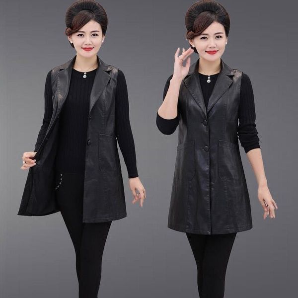 

women's vests 2021 pu leather black vest slim faux sleeveless coat jacket female spring waistcoat feminine plus size y4, Black;white