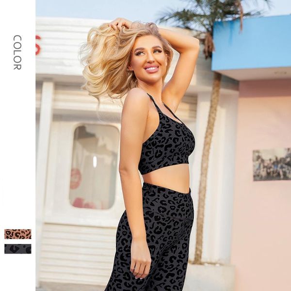 

new women leopard print 2pcs sports fitness suit yoga set crop bra+high waist leggings pants slim running gym sportsuit, White;red