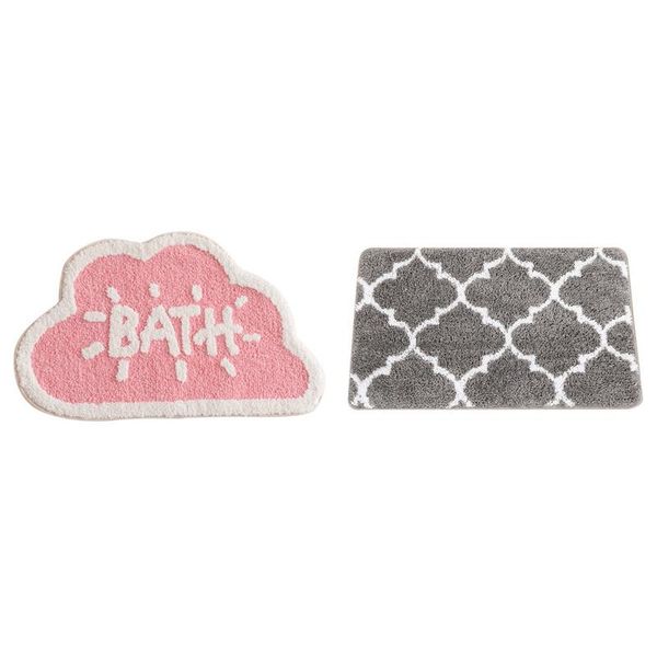 

carpets 2pcs bathroom rugs bath shower mat gray white with the thickened cloud flocking cartoon door mat, pink