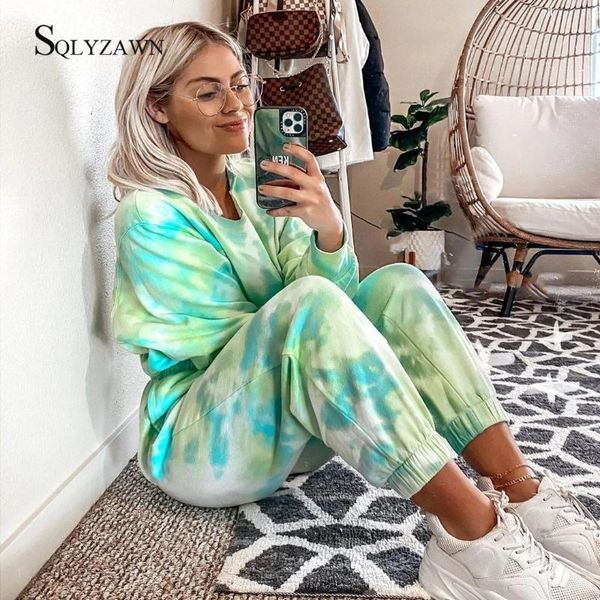 

tie dyeing 2 piece set women long sleeve sweatshirt set spring autum sportwear tracksuit sweatpants casual female two piece suit, Gray