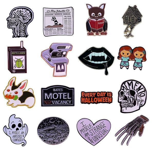 

pins, brooches cute anime enamel pins collect halloween horror movie metal cartoon brooch backpack hat collar lapel badge fashion jewelry, Gray