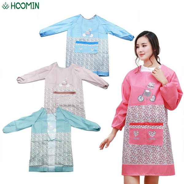 

aprons long sleeve apron anti-fouling dress waterproof little flowers anti-oil household kitchen cleaning tool