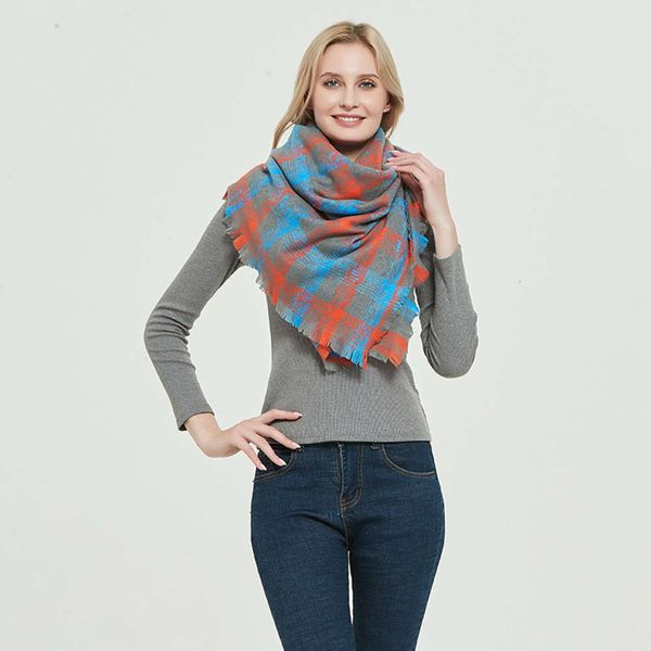 

20 new round yarn barbed plaid women's scarf shawl, Blue;black