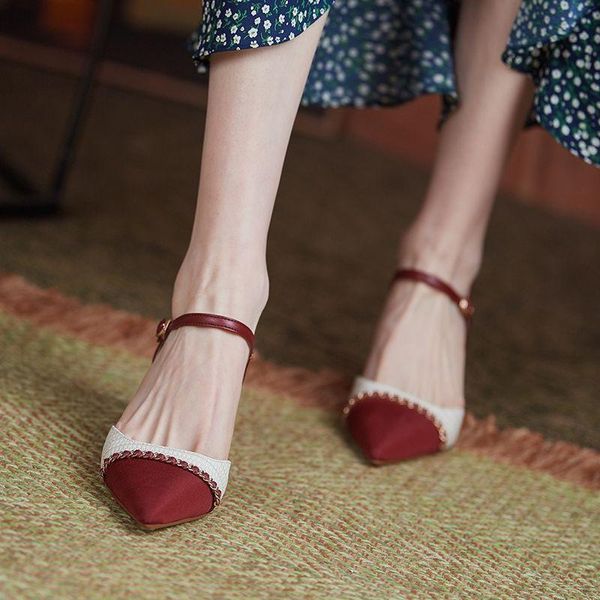 

dress shoes soft leather high heels pumps women 2021 summer fashion pointed toe buckle strap square heel sandals, Black