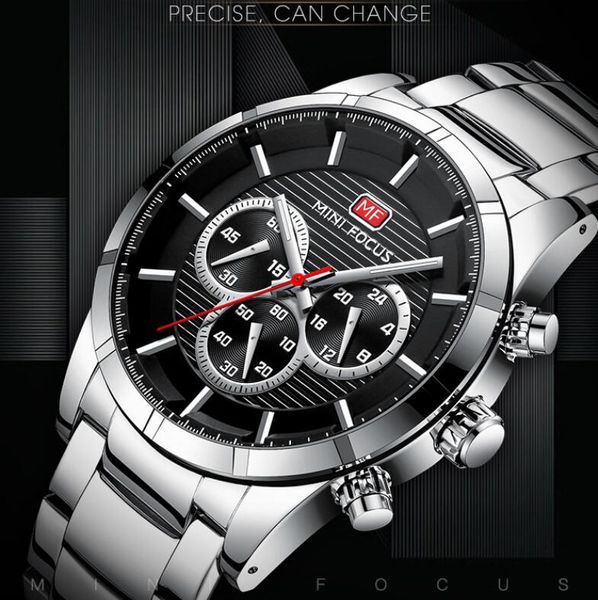 

special time stainless steel men's watch new business watch chronograph and luminous pointers wristwatch fashion mens dress watches, Slivery;brown