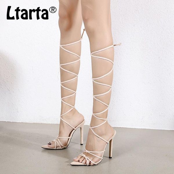 

ltarta 2021 35 42 women's shoes roman style hollow high heel cool shoes cross tie heels sandals black -766-23