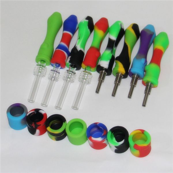 10 mm Silikon-Nektar-Mini-Wasserpfeifen mit Titanspitzen, Quarznägel, Konzentrat, Dab-Stroh-Bong, Dabber-Wachs-Werkzeuge