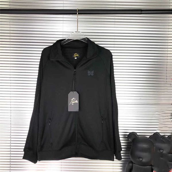 

men's jackets version needles butterfly embroidery women side striped hip-hop coats men track jacket tizp louu, Black;brown
