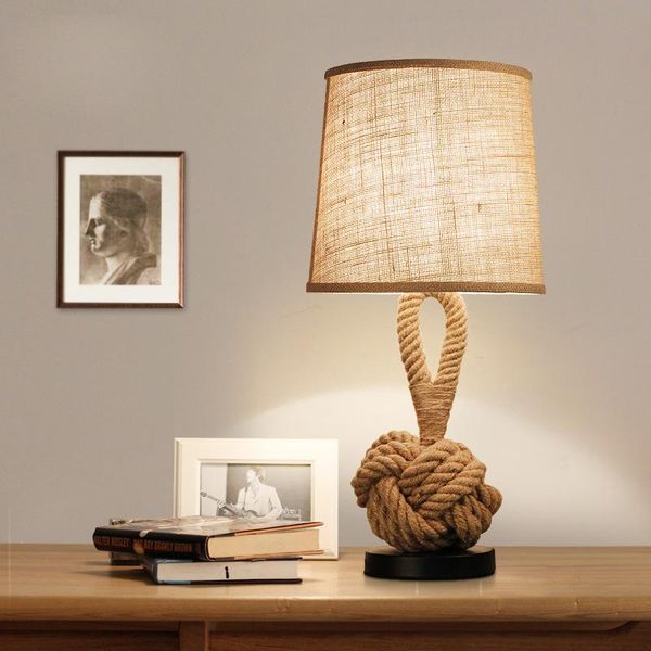 

e27 retro cloth art rope decoration small table lamp study bedroom bedside led table lamp bedside