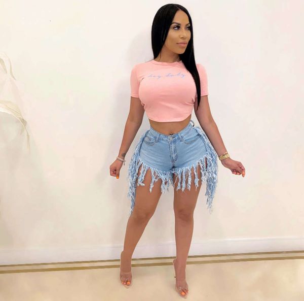 

fashion slim fit with stretch denim tassel shorts, Blue