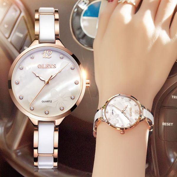 

wristwatches women's watch thin simple steel band ceramic casual watches, Slivery;brown