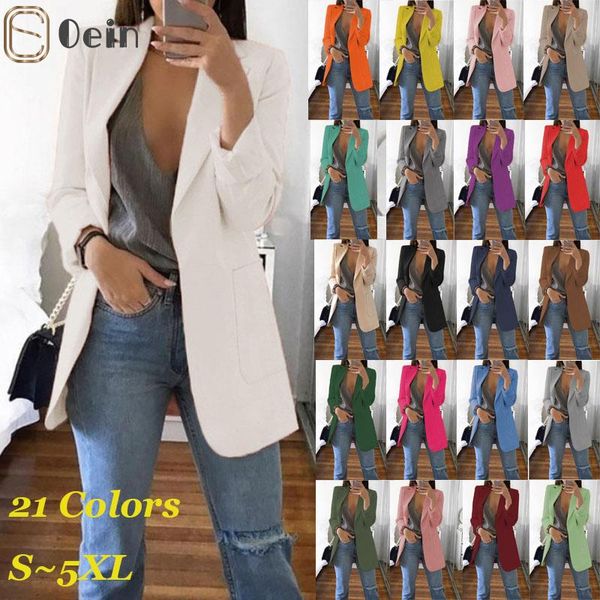 

women's suits & blazers oein office lady blazer coats lapel long sleeve solid cardigan jackets black plus size lining pocket 21 colors, White;black