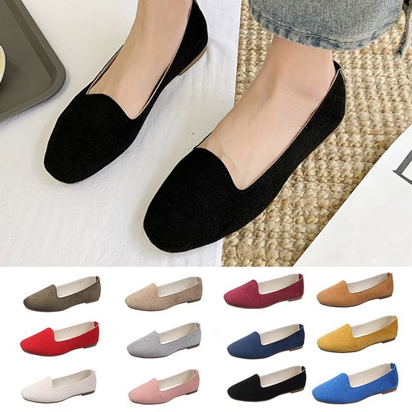 

plus size 35-43 women flats candy color slip on flat shoes woman loafers faux suede comfortable shoes shallow zapatos mujer, Black;white