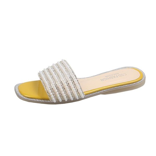 

slippers summer casual sandals and female soft bottom rhinestone pearl fashion wear non-slip flat, Black